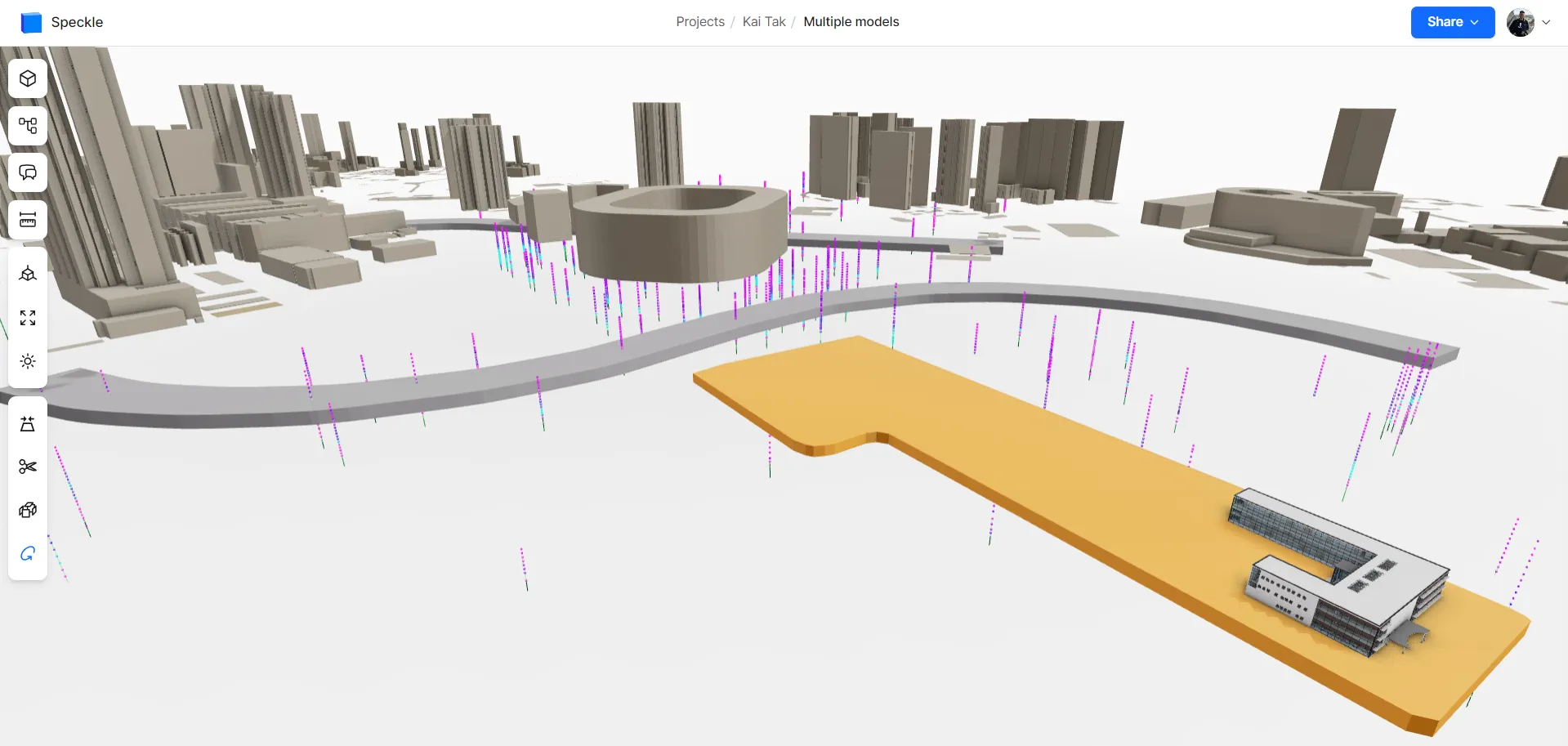 Kai Tak GI data in Speckle with 3D buildings